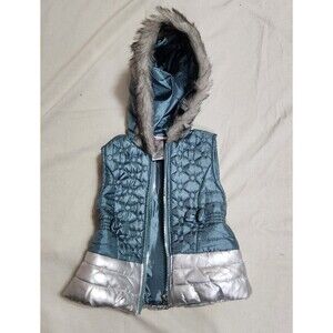 Little Lass Girls Toddler Sz 24 Month Vest Fur Hooded Tan Coat Zip Up Bow Puffer
